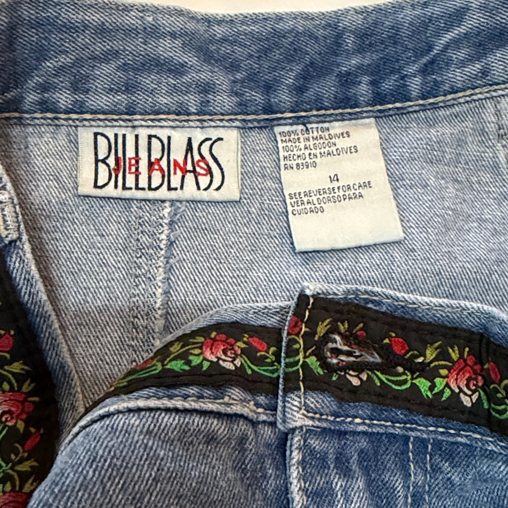 Bill Blass Blue Maxi Denim Skirt with Embroidered Floral Accents size 14 Vintage - Picture 6 of 8